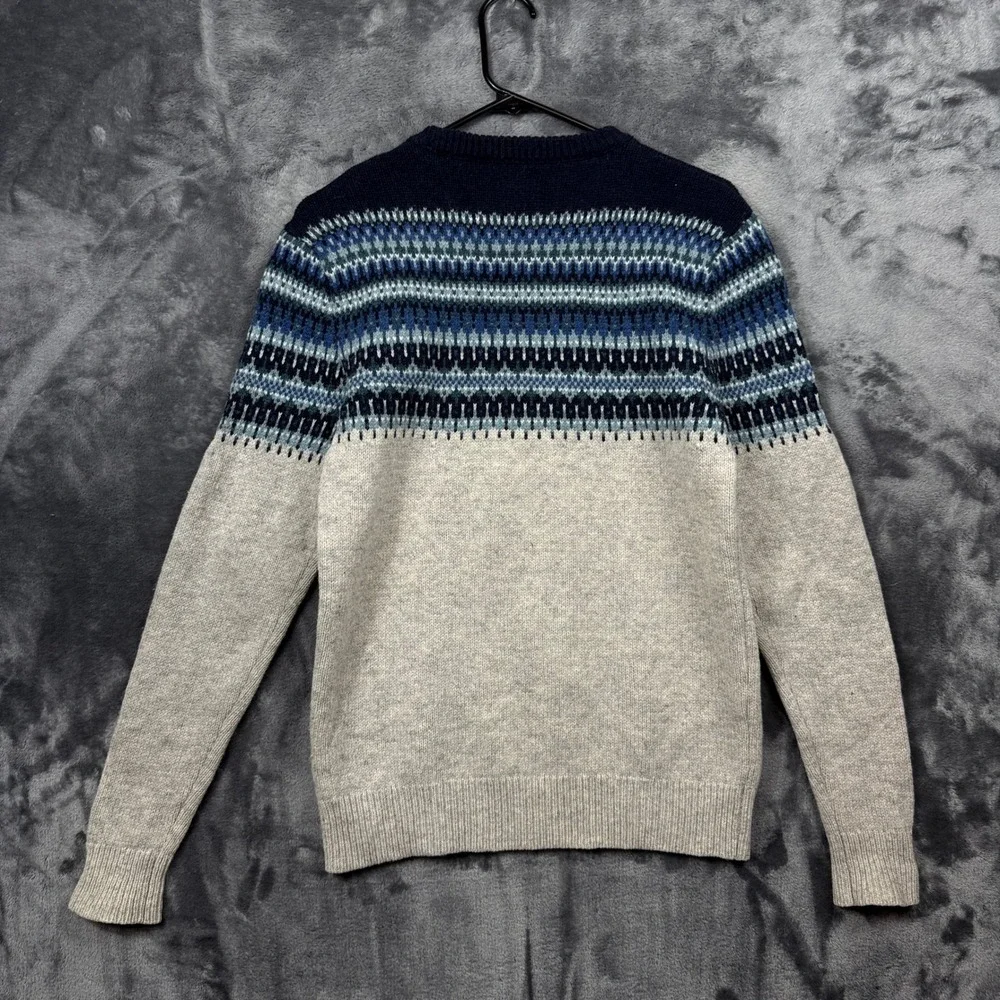 J.Crew Sweater Mens Small Gray Blue Fair Isle Lambswool Crewneck Pullover 10336